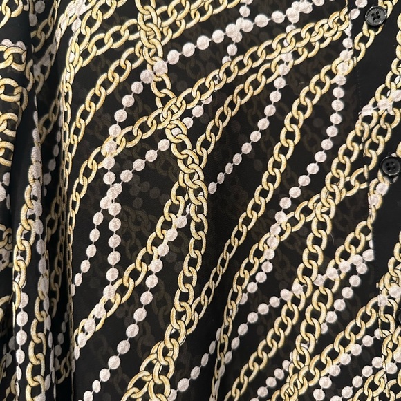 Michael Kors Sheer Button down chain pearl print blouse 2X - Picture 4 of 7